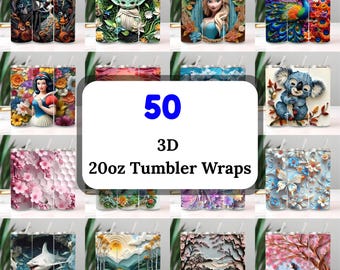 50+ 3D Inflated Tumbler Wrap PNG Bundle, Floral Designs 20oz Skinny Sublimation Digital Download