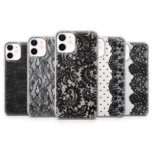 Vintage Lace Phone Case Elegant Black and White Cover for iPhone 17Pro, 16, 15, 14,13, Samsung S26, S25, S24, S23Fe, A16, A26, Pixel 10,9Pro