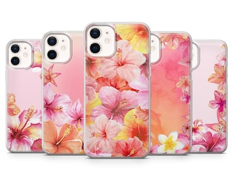 Hibiscus Phone Case Pink Flower Cover for iPhone 17Pro, 16, 15, 14, 13, 12, Samsung S26, S25, S24, S23Fe, A16, A26, A56, Pixel 10, 9Pro