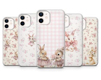 Hase Handy Hülle Niedliche Rosa Floral Cover für iPhone 17Pro, 16, 15, 14, 13, 12, Samsung S26, S25, S24, S23Fe, A16, A26, A56, Pixel 10, 9Pro