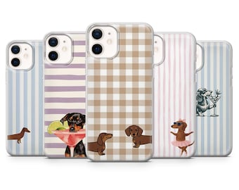 Dachshund Phone Case Cute Sausage Dog Pattern Cover for iPhone 17Pro, 16, 15, 14, 13, Samsung S25, S24, S23Fe, A16, A26, A56, Pixel 10, 9Pro