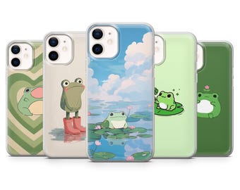 Frog Phone Case Cute Fun Green Animal Cover for iPhone 17Pro, 16, 15, 14, 13,12, Samsung S26, S25, S24, S23Fe, A16, A26, A56, Pixel 10, 9Pro