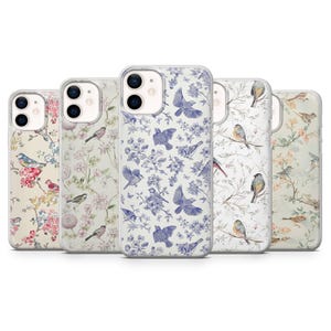 Floral Bird Phone Case Aesthetic Cute Pattern Cover for iPhone 17Pro, 16, 15, 14, 13, Samsung S26, S25, S24, S23Fe, A16, A26, Pixel 10, 9Pro