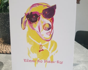 Tarjeta de cumpleaños del perro labrador Time to Pawty A5