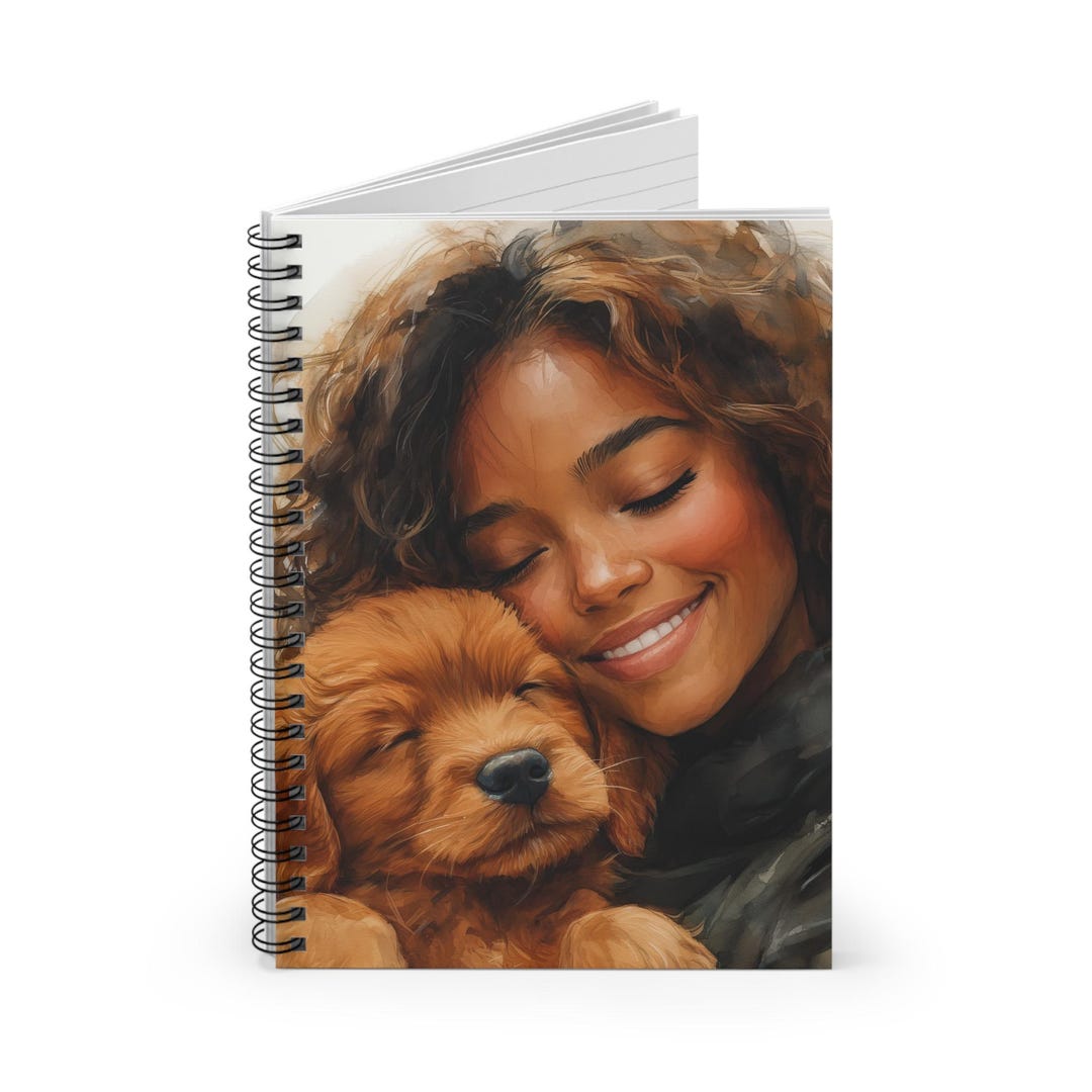 Spiral Notebook Black Woman and Puppy Dog Design, Journal, Planner ...