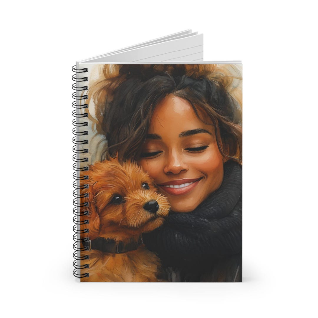 Spiral Notebook Black Woman and Puppy Dog Design, Journal, Planner ...