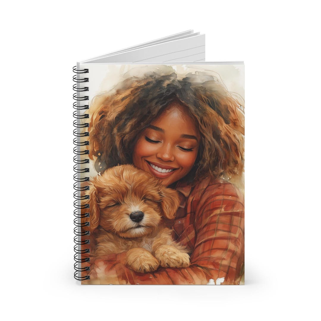 Spiral Notebook Black Woman and Puppy Dog Design, Journal, Planner ...