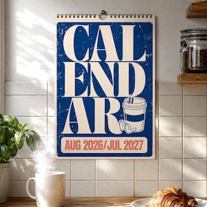Calendario de pared 2026-2027. Agenda académica. Estilo retro.