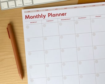 A4 Monthly Planner Pad. Desk Planner Monthly Notepad