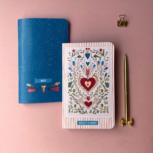 Pocket Planner Academic 2025-2026 | Purse Size Monthly Calendar | Weekly planner | Small Lined Notebook | Folk Art Design 4.3&quot;x6.9&quot; B6 Slim