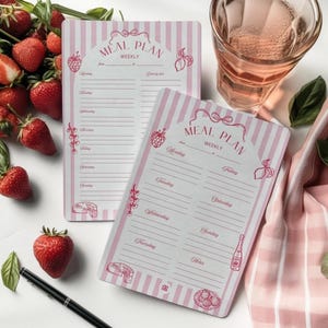 A5 Wochenplaner & Einkaufsliste Notizblock: Organisiere Deine Küche, Essen, und Einkaufen. Retro rote Schleife Design. Vintage Kokette Meal Pad