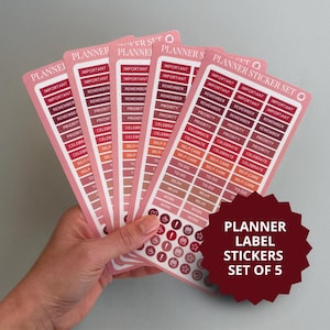 Pegatinas para agenda, palabras funcionales, iconos de prioridad de tareas, juego de 5