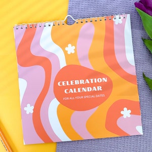 Perpetual Birthday & Celebration Wall Calendar.  Never Miss a Special Moment Again! 70s Style Eternal Celebration Planner 20 x 20 cm
