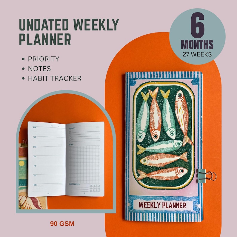 Traveler's Notebook Inserts. Weekly planner - Standard & Passport Size, A5 Standard 4.33×8.25in