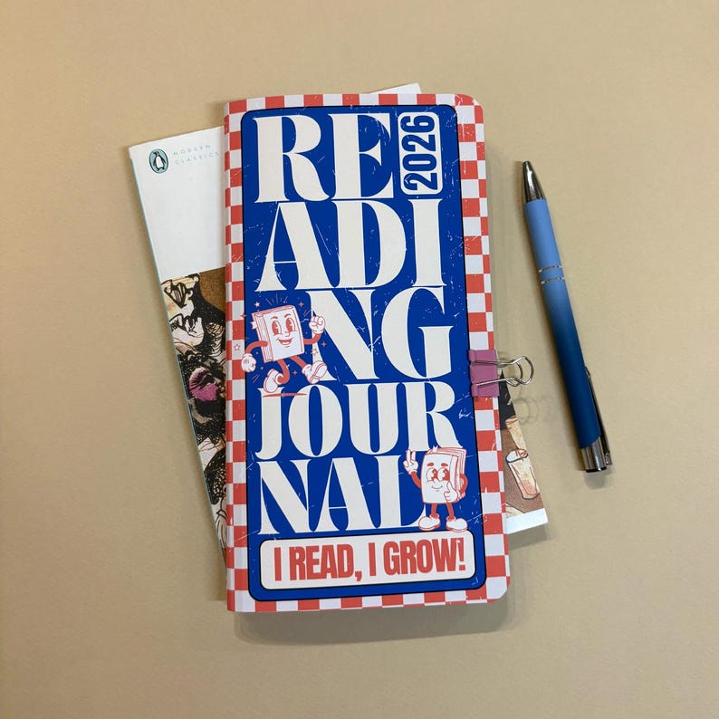 Reading Journal Travelers Notebook Insert | Standard 21 x 11 cm , retro typography style