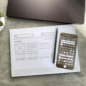 UX/UI Prototyping Notebook with Tear-Off Pages and Optional Metal Stencil Ruler – Wireframe Sketchbook for Mobile Apps and Websites