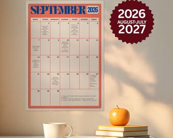 2026–2027 Academic Wall Calendar | Retro Monthly Planner A3 and A4