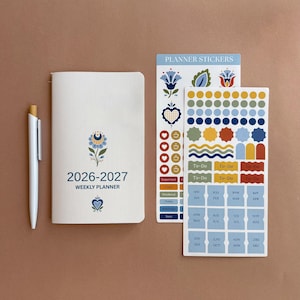 OCT 2026 – SEP 2027 Pocket Weekly Planner plus stickers,  B6 Slim