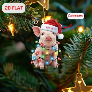 パーソナライズされた豚のクリスマスオーナメント：アクリル製のホリデー記念品