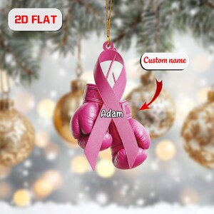 Personalized Breast Cancer Awareness Ornament: Pink Ribbon Boxing Gloves