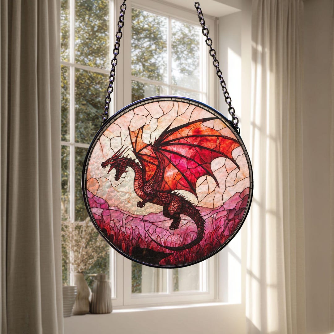 Red Dragon Stained Glass Suncatcher, Fantasy Gothic Decor - Etsy