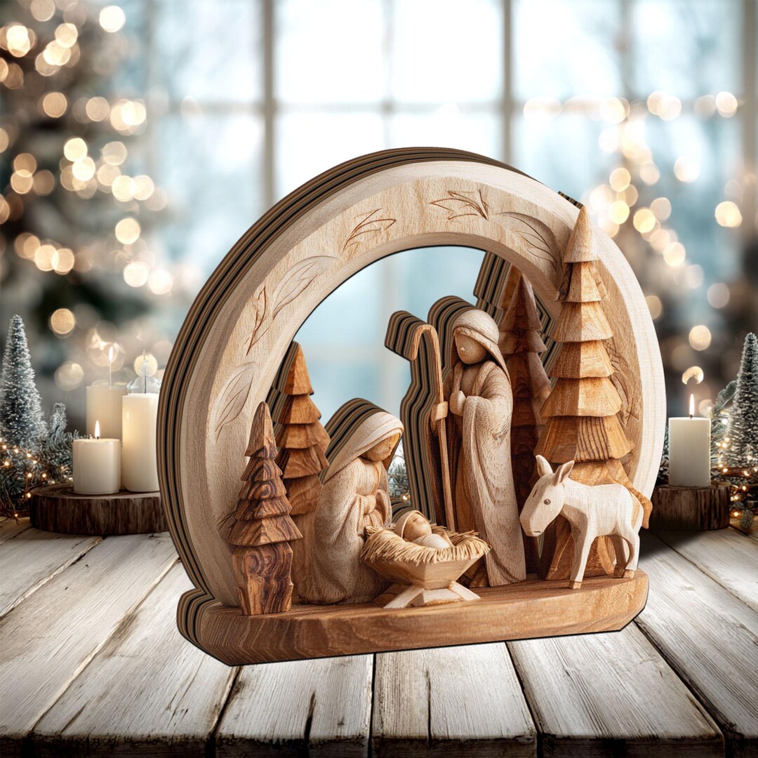 Wooden Holy Family Nativity Scene | Light up Christmas Manger - Etsy