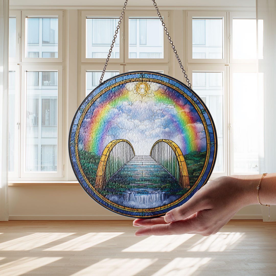 Rainbow Bridge Stained Glass Art, Pet Memorial Suncatcher - Etsy