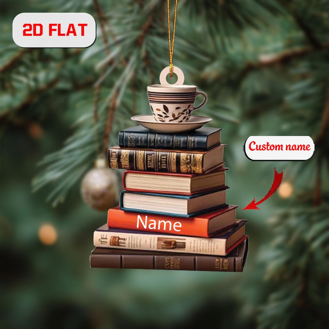 Personalized Book Stack Ornament, Custom Name, Acrylic Reader Gift - Etsy
