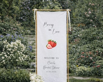 Berry in Love Bridal Shower Banner, Strawberry Bridal Shower Sign, Personalized Wedding Welcome Banner