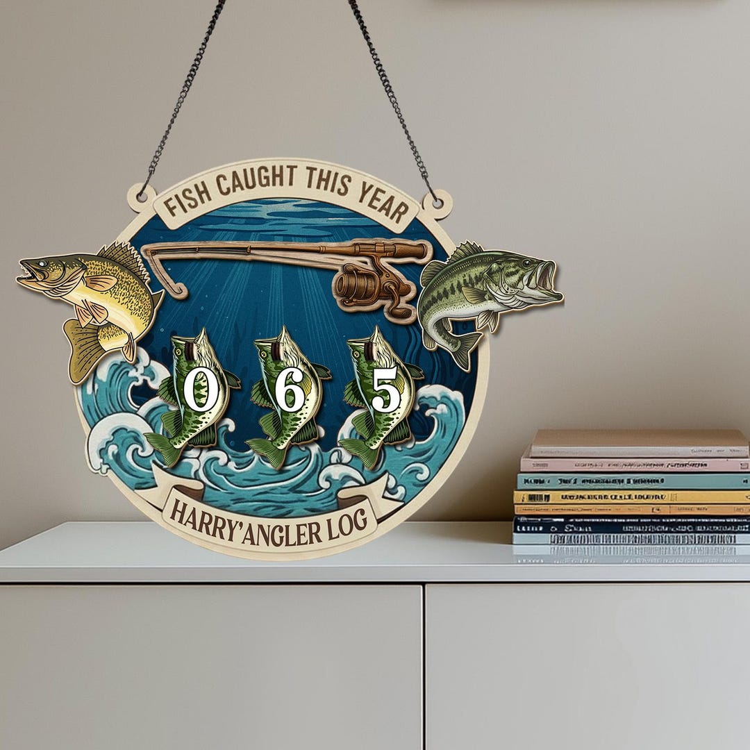 Personalized Fish Caught This Year Sign, Wooden Fishing Tally Counter ...