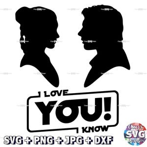 Ik hou van jou, ik weet het - Star Wars geïnspireerde SVG Instant digitale downloadbestand vectorafbeelding PNG JPG dxf Cricut Silhouette Cameo overzicht harten