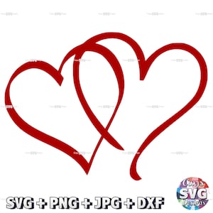 Zwei verschlungene Herzen SVG Sofortiger digitaler Download Datei Vektorgrafik Teil PNG JPG dxf Cricut Silhouette Freude Cameo Umriss Niedlich Liebe Herz