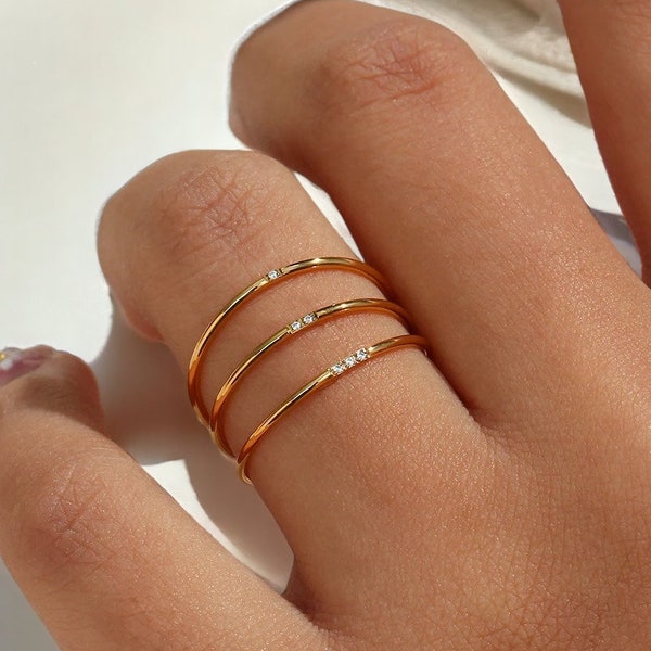 18K Gold Thin Ring Set, Gold Stacking Rings Set, Stackable Rings For Women, Gold Skinny Rings, Dainty Minimalist Rings, Ring Stack Set Gift