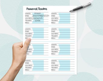 Rastreador de contraseñas imprimible: Organizador fácil de usar (descarga digital)