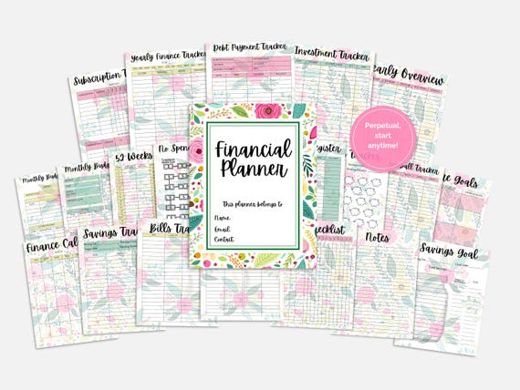 Floral Financial Planner Printable, Budget, Savings, Debt Tracker (PDF), 8.5X11