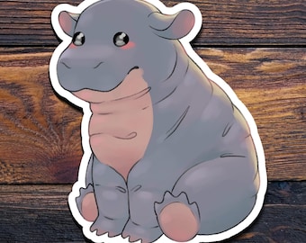 Pegatina de hipopótamo pigmeo bebé / Pegatina de hipopótamo pigmeo / Hipopótamo / Hipopótamo / Pegatina de animal / Animal del zoológico / Regalo para ella / Pegatina de Moo Deng
