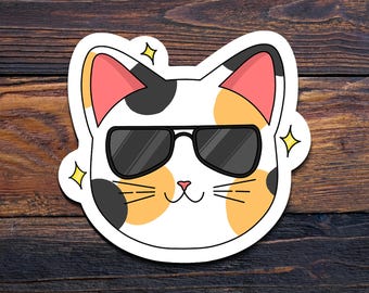Pegatina de calicó genial / Pegatina de gato / Pegatina de calicó / Pegatina de animal / Pegatina holográfica de arcoíris / Pegatina de vinilo