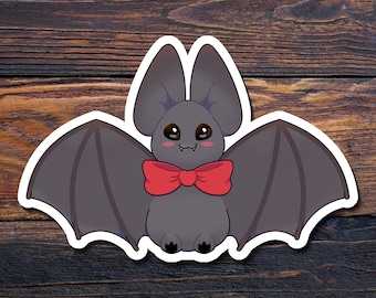 Pegatina de murciélago con pajarita / Pegatina de murciélago / Pegatina de animal / Pegatina de Halloween / Murciélago / Pegatina de murciélago orejón / Temporada espeluznante / Regalo para ella