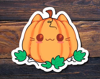 Pegatina de calabaza de gato / Pegatina de Halloween / Pegatina de otoño / Animal / Gato / Calabaza / Regalo para ella / Regalo espeluznante
