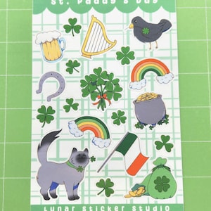 St. Paddy&#39;s Day Sticker Sheet | St. Patrick&#39;s Day Sticker Sheet | Shamrock Stickers | Planner & Journal Stickers | Laminated Vinyl Stickers