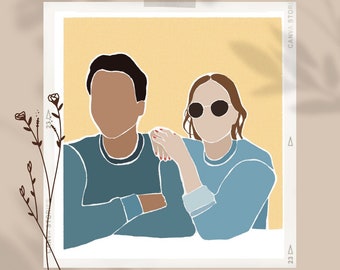 Retrato personalizado sin rostro, retrato personalizado, retrato ilustrado personalizado, ilustración de pareja, regalos personalizados para mejores amigos, retrato familiar