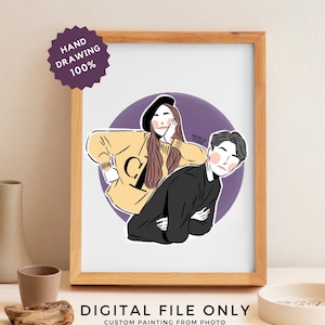 Minimal Custom Portrait from Photo - Personalized Artistic Couple Gift - Digital Handmade Illustration - Unique Custom Painting - Art Gift