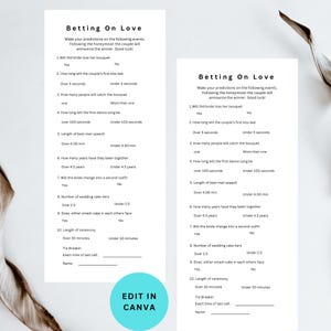 Modèle de toile modifiable Placer vos paris de mariage, paris d'accessoires de mariage, jeux de table de mariage, jeux de douche nuptiale de mariage, jeux romantiques