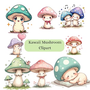 Bundle de cliparts champignon, aquarelle, lot de 22 Clipart PNG sur fond transparent