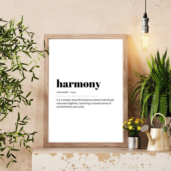 HARMONY Minimalist Wall Art Print | Printable Digital Download | Relaxing Home Decor Typography | Calming Text Art | Word Definition Art
