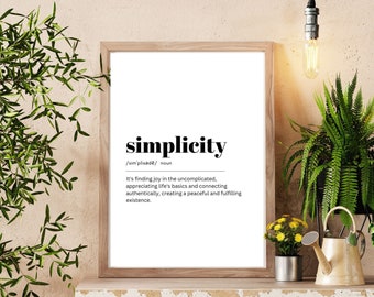 SIMPLICITY Minimalist Wall Art Print | Printable Digital Download | Relaxing Home Decor Typography | Calming Text Art | Word Definition Art