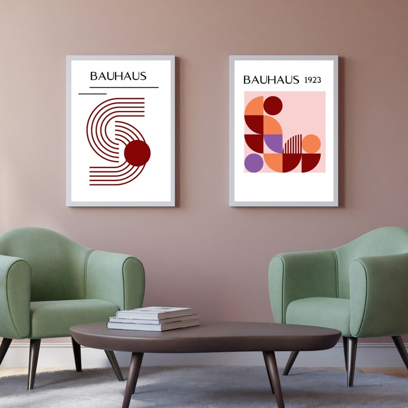 Bauhaus-vormen uit het midden van de eeuw in meditatieve groene kleuren