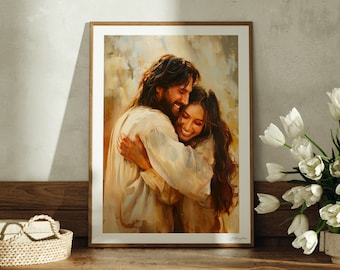 Welcome Home | Handmade Fine Art Print | Jesus Christ Portrait | First Moment in Heaven | Jesus Embracing Woman | Arms of Mercy | Jesus Art