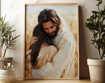 Healing Embrace | Digital Download | Jesus Embracing Woman | Christian Art | Bible Painting Wall Art | Jesus Painting | Divine Embrace