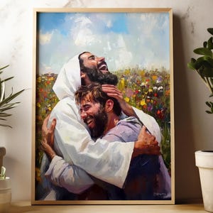 Welcome Home #4 | Digital Download | First Moment in Heaven | Christian Art | Held by Christ Jesus Painting | Divine Embrace Faith Inspired